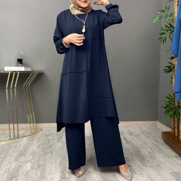 Women's Clothing Two Piece Elegant Long Sleeve Shirt Loose Fashionable Wide Leg Pants Set_ecoleips.com