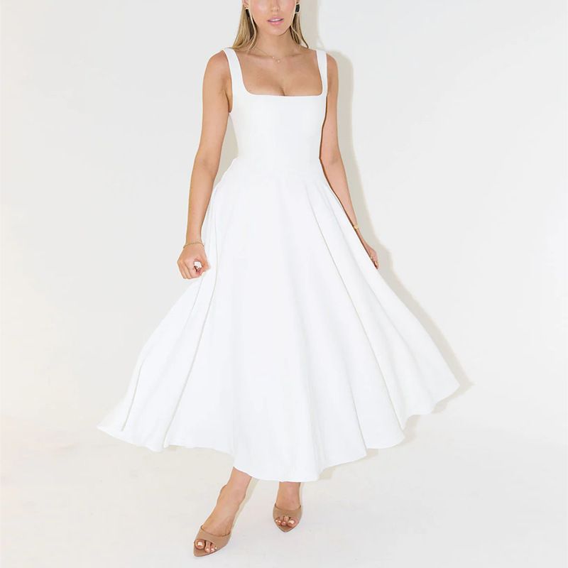 Summer Simple Sexy Solid Color Shoulder Strap Slim Midi Dress for Women European And American Style Cross Border Foreign Trade_ecoleips.com