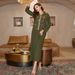A803 Military Green Vertical Strip Hand-Stitched Drilling Dress With Cap_ecoleips.com
