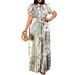 Women's Short-sleeved Printed Pleated Straps Long Skirt Plus Size_ecoleips.com