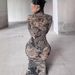 Women's High Neck Slim Fit Dress American Style Fashion Mesh Printed See Through Autumn New_ecoleips.com