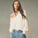 V-neck Trendy Casual Waffle Knit Off-shoulder Sweatshirt, European American Sporty Lazy Style, Loose-fitting_ecoleips.com