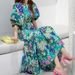 Women's Clothing Summer New Fashion Long Skirt Printed Floral Daisy Pastoral Super Slim Round Neck Fishtail Dress_ecoleips.com