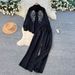 Fashionable Women's Casual Autumn Outfit Set - Loose Fit Rhinestone Long Sleeve Shirt & High Waist Wide Leg Pants_ecoleips.com