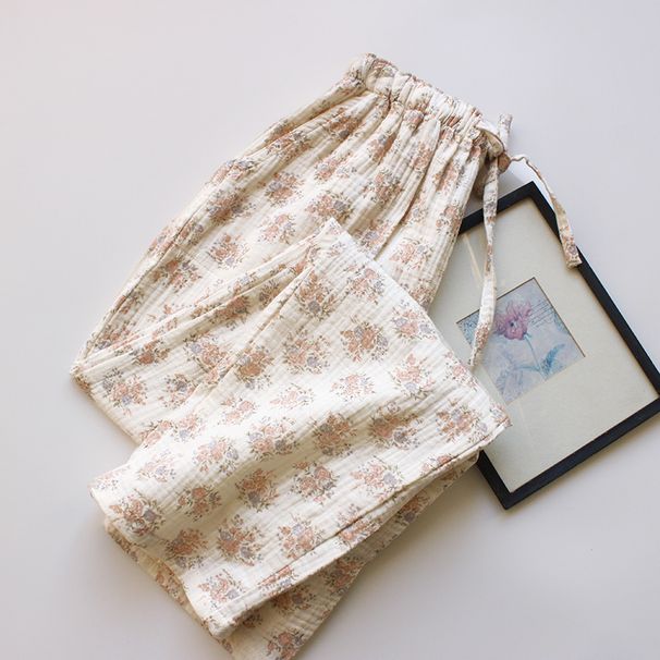 High Waist Thin Cotton Sleepwear Women's Home Pants Floral Print Breathable Cloth Comfortable Nightgown For Young Ladies_ecoleips.com