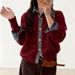 Oversized Knit Cardigan With Denim Panels – Korean-Inspired Unisex Layering Piece (One Size, Polo Collar, 7 Colors)_ecoleips.com