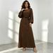 Cross Border Best Selling Simple And Versatile Nida Solid Color Dress_ecoleips.com