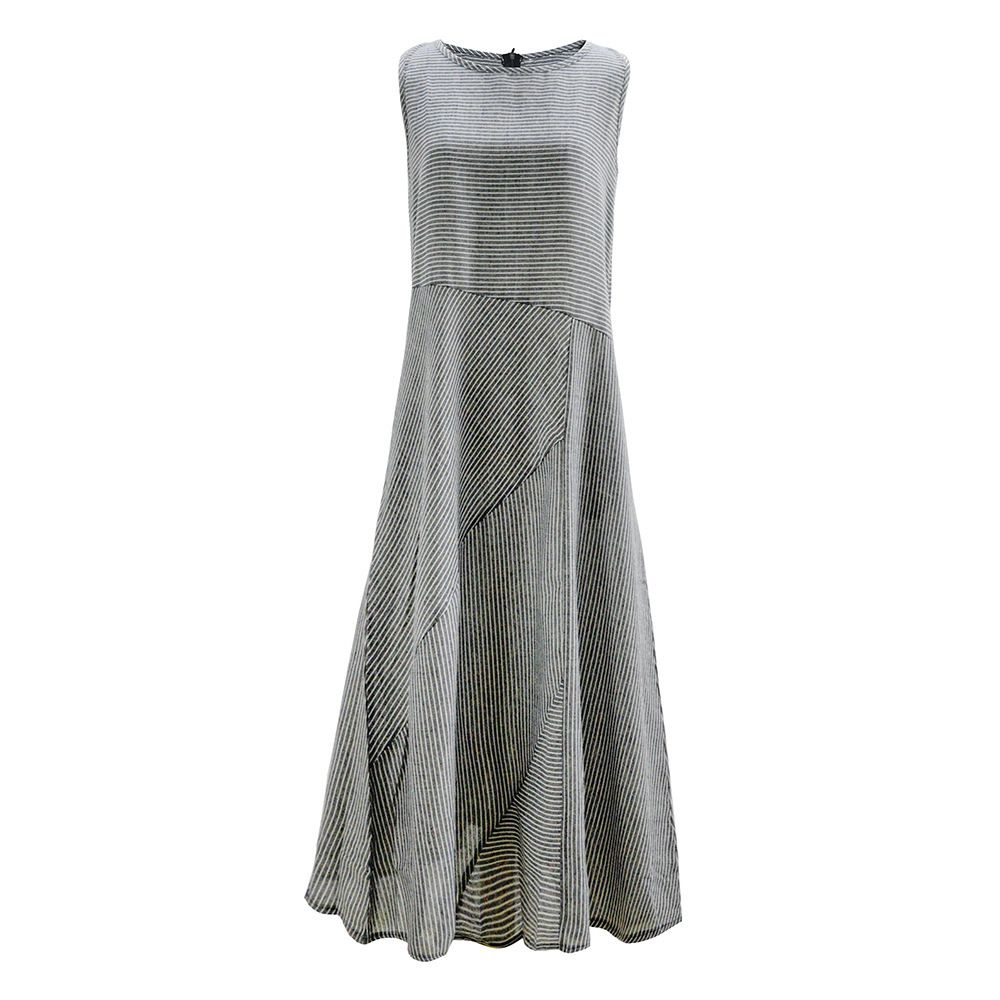 Women's Plus Size Slim Fit Dress Style Striped Round Neck Sleeveless_ecoleips.com