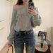 Women's Clothing Short Oblique Shoulder Sweatshirt For Women With Hot Diamonds Loose One Shoulder Lazy Gray Cocoon Sweatshirt_ecoleips.com