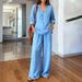 Women's Casual Spring Set V Neck Pullover Long Sleeve Top with Pants Spot Trade Cross Border New 2026_ecoleips.com
