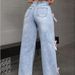 Women's Clothing Women's Bow Detail Straight Leg Jeans - High Waist Loose Wide Leg Pants For Casual Streetwear (Light Blue/ Dark Blue, Sizes 27-30)_ecoleips.com