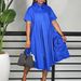 Women's Clothing Short Sleeve Solid Color A-Line Skirt African Shirt Dress American Style_ecoleips.com