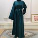 Muslim Plain Bell Long Sleeve Loose Belt Solid Color Women's Robe_ecoleips.com