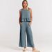 Women's Clothing Summer Casual Suit American Style Sleeveless Pleated Vest Wide Leg Cropped Pants Set_ecoleips.com