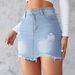 Women's Clothing Summer New Slim Fit Ripped Denim Skirt Women's Light Colored Washed Raw Edge A Line Short Skirt_ecoleips.com