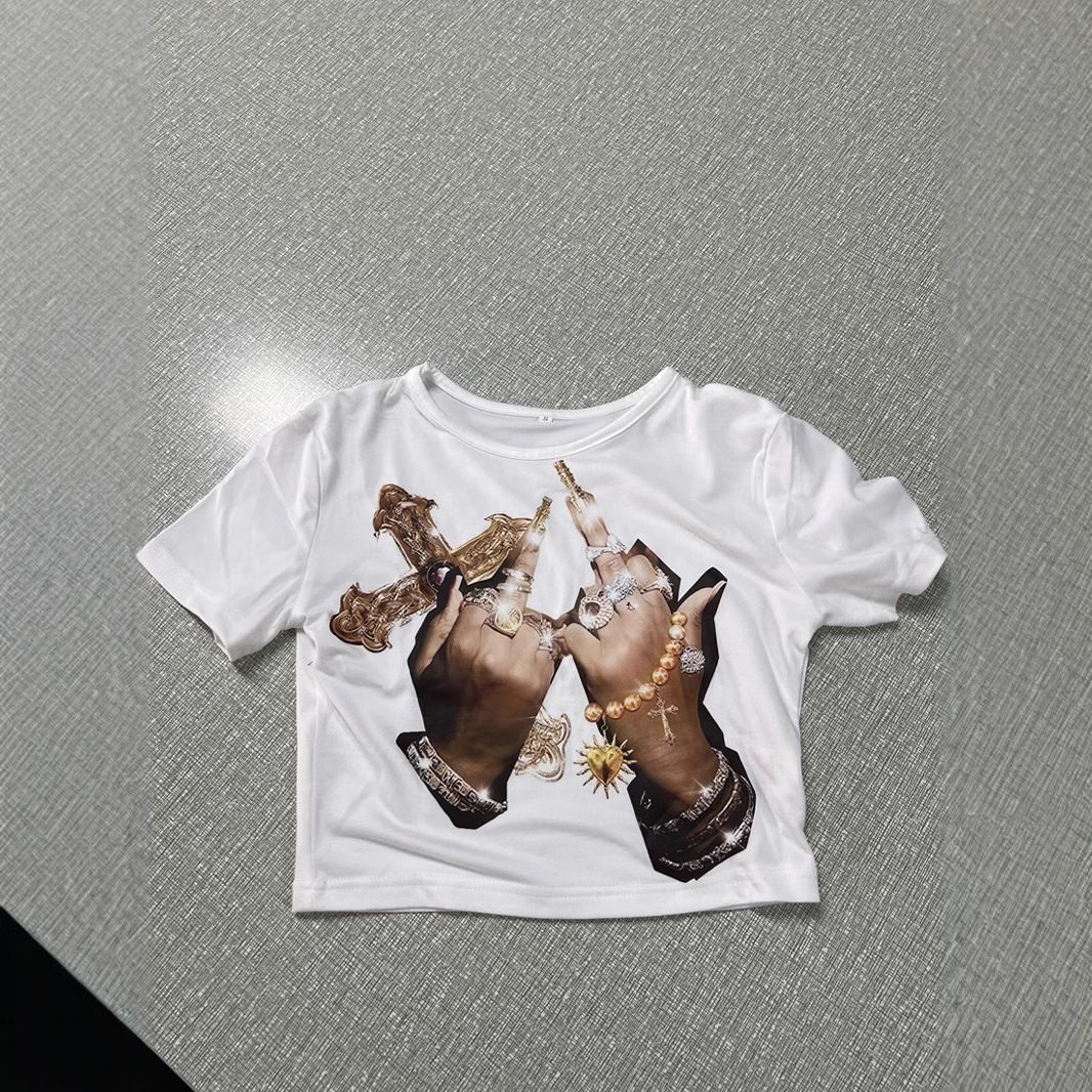 New Cross Border Belly Button T Shirt With Print Short Sleeves_ecoleips.com