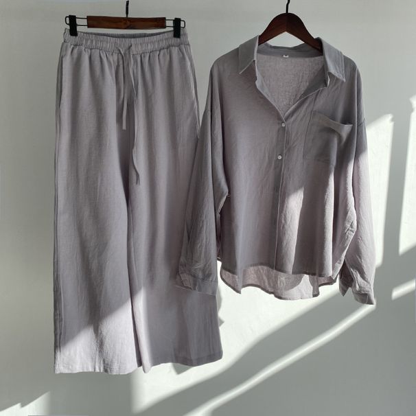 Women's Clothing Cotton And Linen 2 Piece Set Retro Large Size Spring And Summer Cotton And Linen Shirt Set Loose Trousers_ecoleips.com