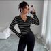 Women's American Style Striped Long Sleeve T-Shirt Slim Fit Knitted Base Layer Top for Europe And America_ecoleips.com
