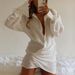 2024 European And American Long-Sleeve White Shirt, Sexy Deep V Neck, Cross-Border Women's Fashion New Product, INS_ecoleips.com