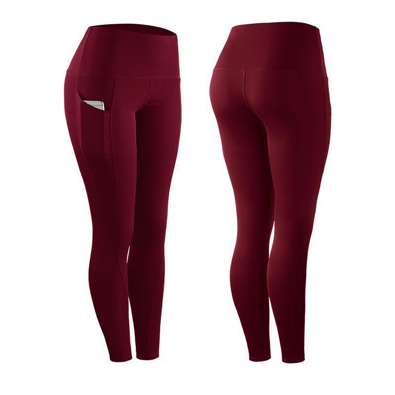 High Waist Yoga Pants With Pockets - High Stretch Running Leggings For Women, 7/8 Length Workout Tights,(Black, Wine Red, Navy, 12 Colors)_ecoleips.com