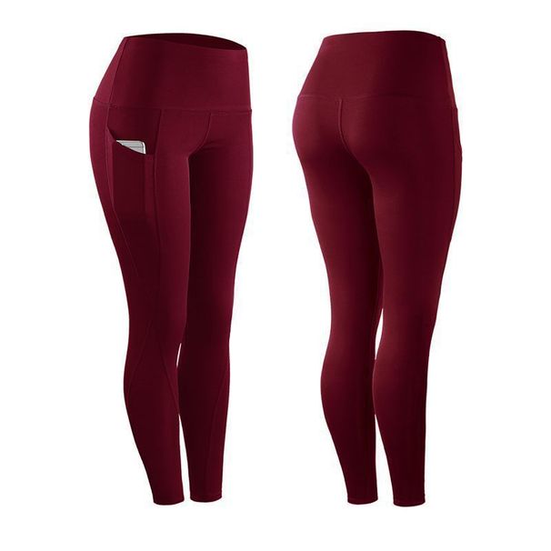 High Waist Yoga Pants With Pockets - High Stretch Running Leggings For Women, 7/8 Length Workout Tights,(Black, Wine Red, Navy, 12 Colors)_ecoleips.com