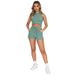 Women's Summer Ribbed Crop Top & Shorts Set - Sleeveless High Waist Workout Outfit, Stretchy Polyester-Spandex Lounge Wear For Gym, Beach & Street_ecoleips.com
