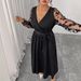 Plus Size V-Neck Lace Dress – Elegant Long Sleeve Belted Dress For Women, Flattering High Waist & Stylish_ecoleips.com