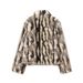Women's Faux Fur Coat With Animal Print - Stylish Stand Collar Jacket For Casual Chic (Leopard/Cheetah Pattern)_ecoleips.com