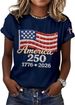 Women's 250th Anniversary American Flag Print T-Shirt, Faux Rhinestone 4th Of July Casual Style Tee Shirt_ecoleips.com