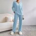 Two-Piece Set Of Women's Autumn Fashion Casual Straight-Leg Pants With A Loose V-Neck And Pit Stripe Knitted Top_ecoleips.com