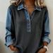 Women's Clothing Loose Ribbed Sweatshirt With Denim Patchwork Collar Washed Fashion New_ecoleips.com
