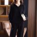 Korean Style Loose Collar Knit Set for Women Casual Simple Sweater And Wide Leg Pants Two Piece Outfit_ecoleips.com
