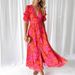 European And American Women's V-Neck Long Dress Short Sleeved Puff Sleeves Elegant Fashionable Buttons Spot Cross Border New 2025_ecoleips.com