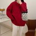 girl 2023 Autumn Winter Cable Knit Zodiac New Year Christmas Red Pullover Loose Fit Casual Style Knitted Sweater For Women_ecoleips.com