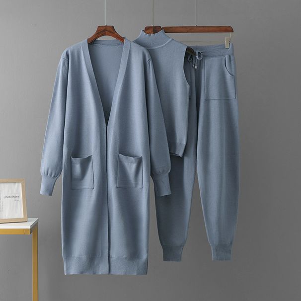 Women's Elegant Three Piece Set Autumn Winter Knitted Cardigan Vest And Pants Casual Woolen Suit European American Style_ecoleips.com
