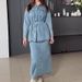 Distressed Denim Jacket & Skirt Set - Vintage Washed Two-Piece Outfit, Comfortable Polyester Blend For Casual & Streetwear Looks_ecoleips.com
