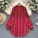 Aria Basics Aria Basics Long-sleeve Striped Shirt For Women, New Autumn Fashion, European And American Style, Casual, Versatile, Loose-fitting,_ecoleips.com