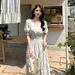 European And American Gentle Style Sweet Fairy Floral Summer Fresh V-neck High-waisted Slimmi, Women's A-line_ecoleips.com