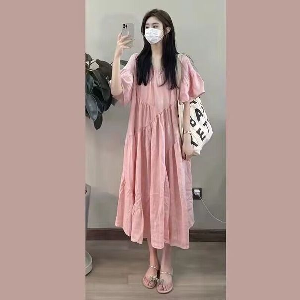 Summer New Korean Fashion Short Sleeve Maternity Dress_ecoleips.com