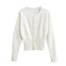 European And American High-waisted Women's Round-neck Single-breasted Knit Sweater, Niche Design Short Top, Trendy Thin_ecoleips.com