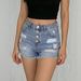 Vintage High Waist Button Fly Distressed Denim Shorts For Women - Mid Blue Washed Ripped Casual Hot Pants With Raw Hem_ecoleips.com
