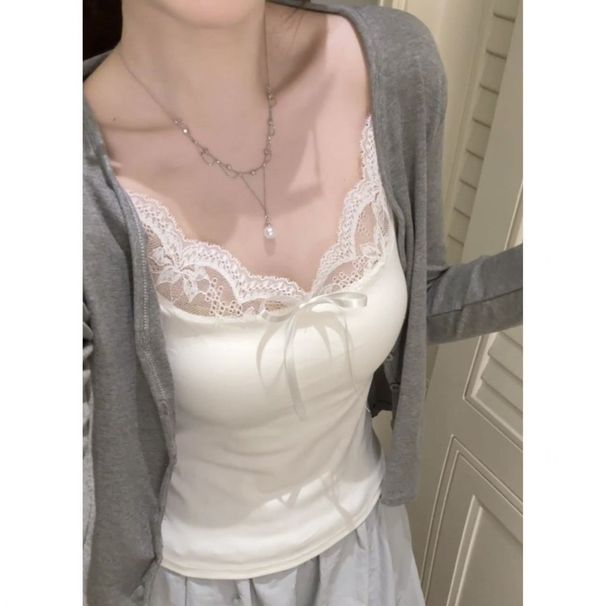 Summer Pure Desire Lace Camisole Chest Pads For Women, Spring Inner Outer Wear, Slimming And Stylish With Adjustable_ecoleips.com