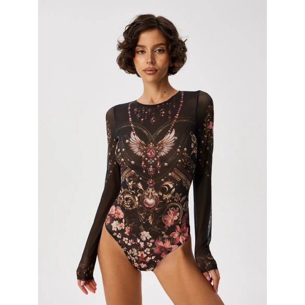 Elegant Long Sleeve One-Piece Swimsuit For Women With Mesh Cover-Up – UV Protection, Sexy & Stylish, Multiple Colors & Patterns_ecoleips.com