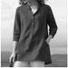 Verve 2025 Autumn New Women's Solid Color Three-Quarter Sleeve Stand Collar Cotton Linen Casual Pullover Shirt_ecoleips.com