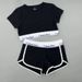 Short Sleeved Women's Cotton Short Sleeved Straight Shoulder Top With Exposed Navel Sexy Slim T Shirt Student Sports Suit Vest Sexy_ecoleips.com