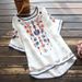 Bohemian Linen Embroidered T-Shirt – Oversized Loose Fit Short Sleeve Top For Women (White/Red/Yellow)_ecoleips.com
