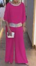 Women's Clothing Women's Solid Color Bat Shirt Wide Leg Pants Suit Round Neck Sequined Color Matching For Formal & Casual For Women_ecoleips.com
