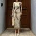 Women's Elegant Long Dress Early Spring Fashion Mesh Print Design Waist Cinching Hip Hugging Skirt_ecoleips.com