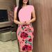Cross-border Wish New 2025 Autumn European And American Color-Block Floral Bodycon Dress Plus Size Women's_ecoleips.com