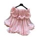 Women's Korean Style Off-Shoulder Ruffled Lantern Sleeve Blouse Pink Top Chic Fashionable Versatile New Spring Style_ecoleips.com